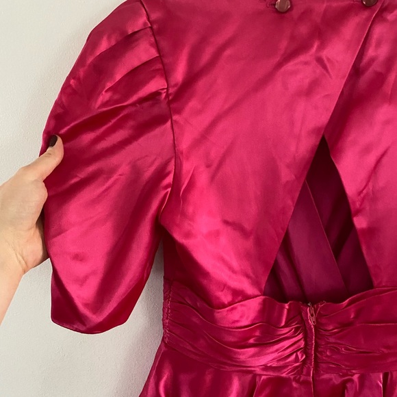 SOLD ELSEWHERE - 70s/80s Nu Mode Bright Satin Pink Dress with Open Back - Picture 7 of 8